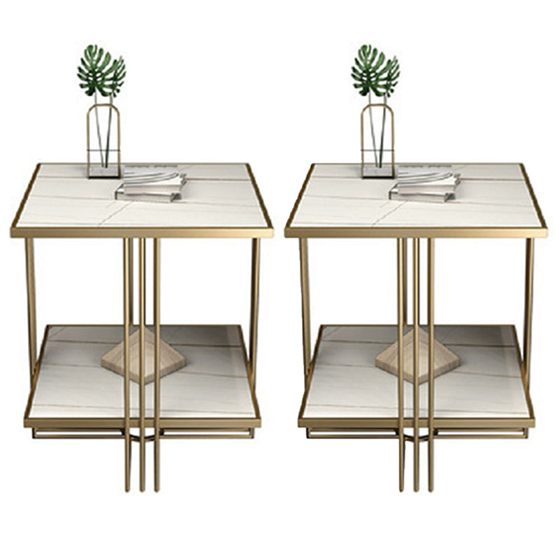 Tavolo da notte in pietra d'oro Glam mobile per comodino con 2 ripiani