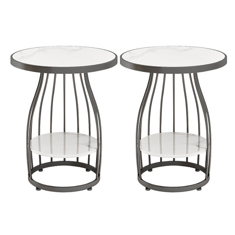 Faux Marble Accent Table Nightstand 24.8" Tall Bedside Cabinet White-Black 2 Piece Set Clearhalo 'Bedroom Furniture' 'furn' 'furn_night_stand' 'Furniture' 'night_stand' 'Nightstands' 5866878