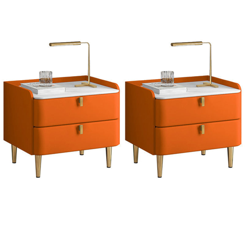 19.69" Tall 2-drawer Bedside Cabinet Legs Included Solid Wood Night Table Orange 2 Piece Set Clearhalo 'Bedroom Furniture' 'furn' 'furn_night_stand' 'Furniture' 'night_stand' 'Nightstands' 5867029