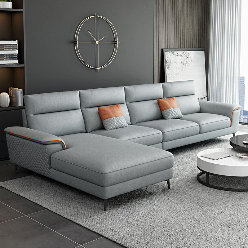 Modern Pillow Top Arm Sofa 4-Seater Faux Leather Sofa with Chaise Light Gray Left Clearhalo 'furn' 'furn_sectionals' 'Furniture' 'Living Room Furniture' 'Sectionals' 5872032