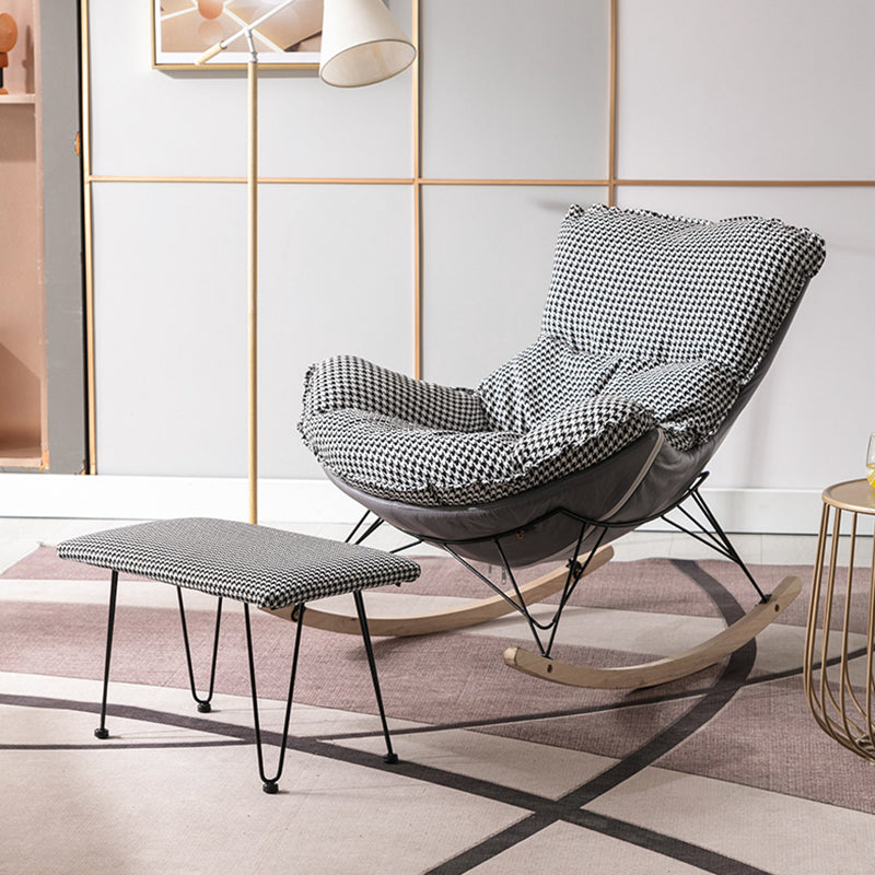 Modern Glider Chair Ottoman Rocking Chair with Removable Cushions Gray Houndstooth Rocking Chair with Ottomans Clearhalo 'Chairs & Seating' 'furn' 'furn_rocking_chairs' 'Furniture' 'Living Room Furniture' 'Rocking Chairs' 'rocking_chairs' 5872514