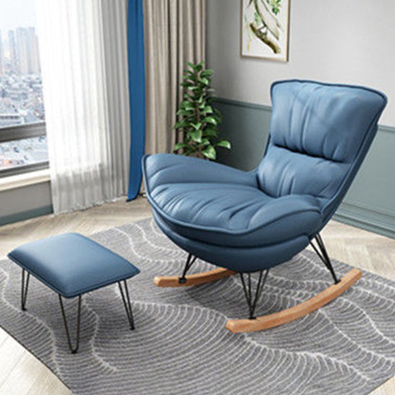 Modern Rocking Chair Metal Frame Doll Cotton Filling Cushion Wingback Rocker Chair Rocking Chair with Ottomans Light Blue Clearhalo 'Chairs & Seating' 'furn' 'furn_rocking_chairs' 'Furniture' 'Living Room Furniture' 'Rocking Chairs' 'rocking_chairs' 5872623