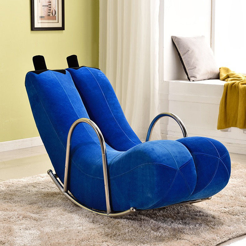 Contemporary Rocker Chair Fabric With Gray Frame Rocking Accent Chair Cotton Blue Clearhalo 'Chairs & Seating' 'furn' 'furn_rocking_chairs' 'Furniture' 'Living Room Furniture' 'Rocking Chairs' 'rocking_chairs' 5872694