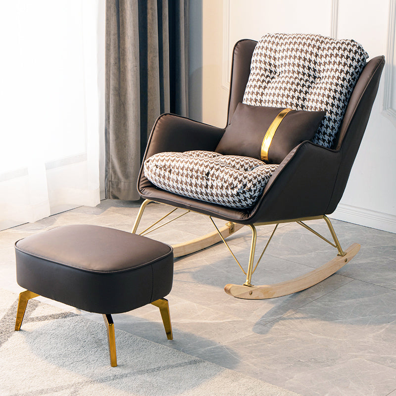 Modern Rocking Chair Ottoman Golden Legs Rocker Chair with Pillow Coffee Rocking Chair with Ottomans Clearhalo 'Chairs & Seating' 'furn' 'furn_rocking_chairs' 'Furniture' 'Living Room Furniture' 'Rocking Chairs' 'rocking_chairs' 5872699