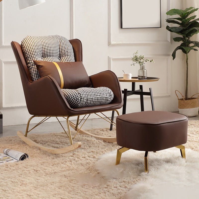 Contemporary Rocking Chair Rubber Wood Frame Wing Chair Back Indoor Rocking Chair