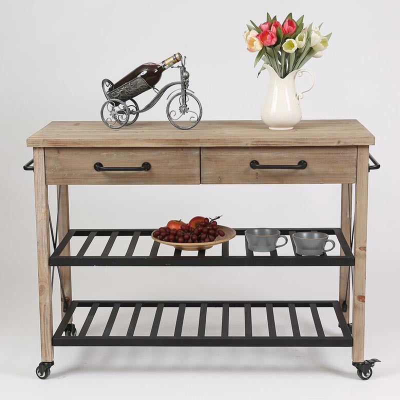 Chariot de cuisine roulante contemporaine en bois de cuisine de cuisine rectangulaire avec porte-serviettes