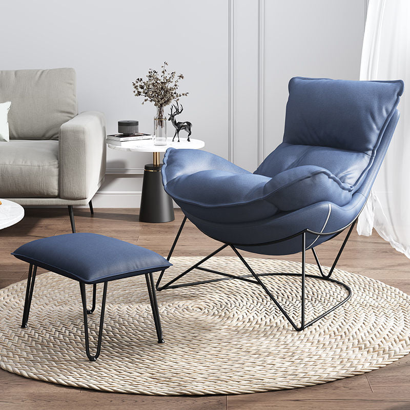 Contemporary Rocking Chair Cotton Upholstered Tufted Solid Color Indoor Rocking Chair Rocking Chair with Ottomans Cotton Blue Clearhalo 'Chairs & Seating' 'furn' 'furn_rocking_chairs' 'Furniture' 'Living Room Furniture' 'Rocking Chairs' 'rocking_chairs' 5873725