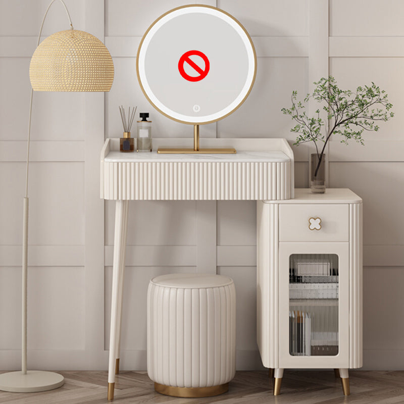 Slate Top Vanity Dressing Table Set Glam Beige Makeup Counter with Drawer Makeup Vanity & Stools Cabinet Included Clearhalo 'Bedroom Furniture' 'furn' 'furn_makeup_vanities' 'Furniture' 'Makeup Vanities' 'makeup_vanities' 5874292