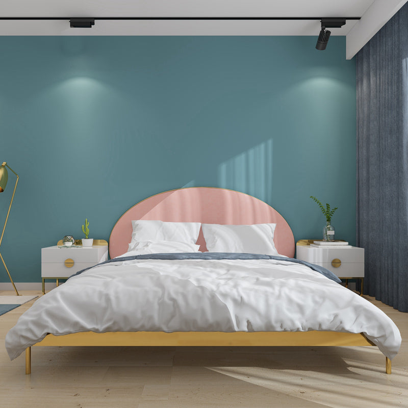 Glam Metal and Upholstered Bed Frame with Arched Upholstered Headboard