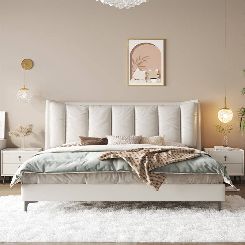 Moderno legno a pannello bianco in legno e cornice da letto imbottita, alto 42,5 "