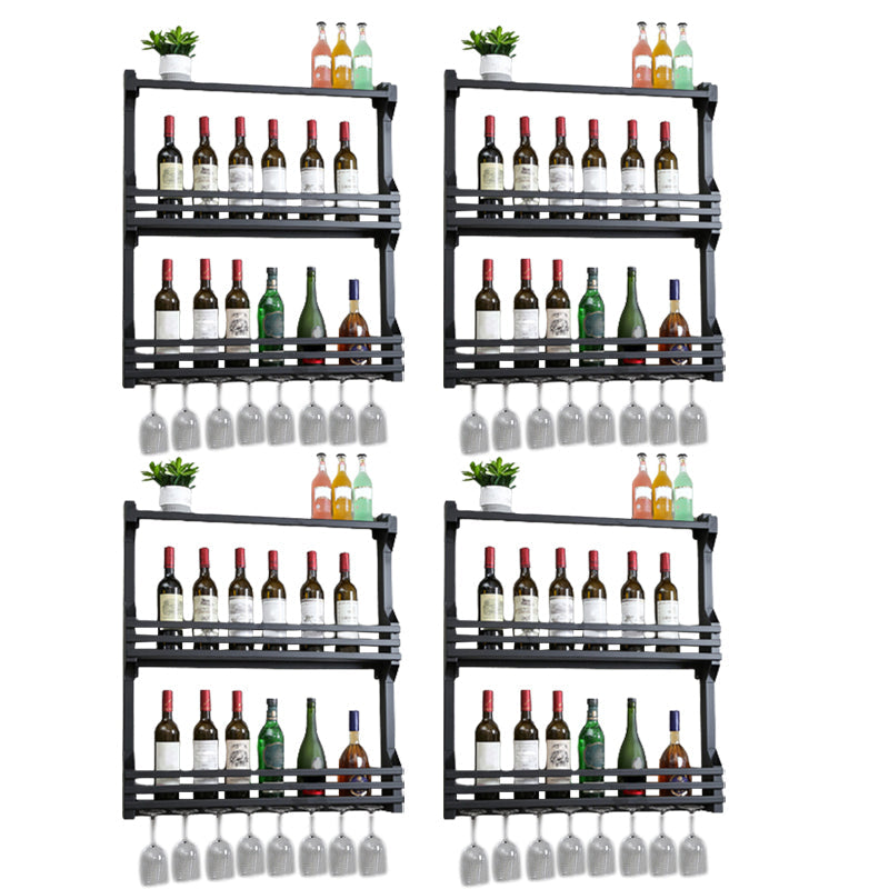 Soporte de vaso de vínculo de vino de hierro montado en la pared Portilleros de vino modernos con estante