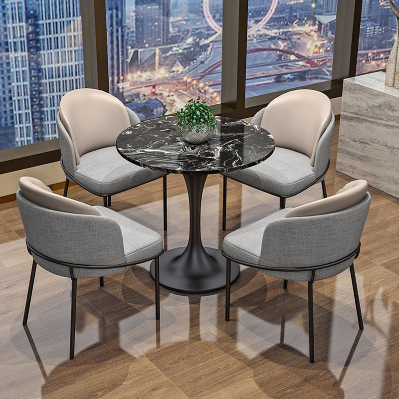 Modern Round Dining Table Artificial Marble Tulip Table for Dining Room Black 31.5"L x 31.5"W x 29.5"H Without Chairs Clearhalo 'Dining Tables & Seating' 'Dining Tables' 'dining_table' 'furn' 'furn_dining_table' 'Furniture' 'Kitchen & Dining Furniture' 5876864
