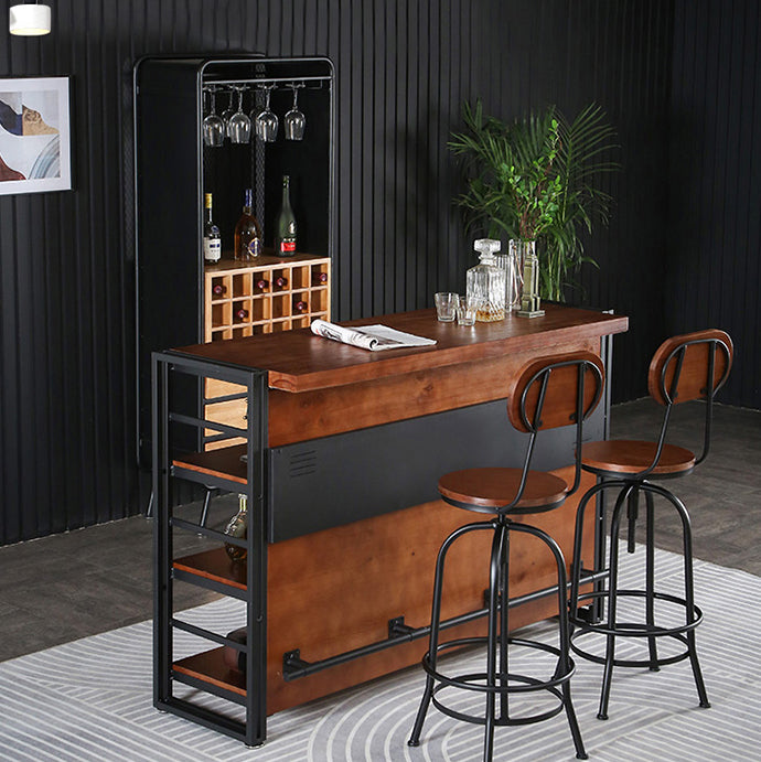 Industrial 1/2/3 Pieces Counter Height Set Rectangle Solid Wood Pub Table Set 3 Pieces: Table, 2 Stools Clearhalo 'Bar Furniture' 'furn' 'furn_home_bar_bar_sets' 'Furniture' 'Home Bars & Bar Sets' 'home_bar_bar_sets' 'Kitchen & Dining Furniture' 5877925