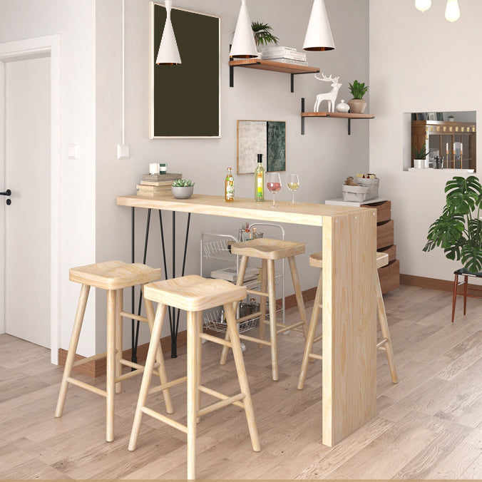 Table de mesa de pub rectangular industrial 1/5 piezas Mesa de mostrador de madera con heces sin espalda