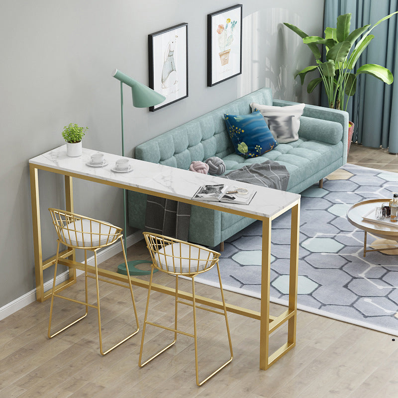 Glam Style 1/2/3 Pieces Bar Table Set Rectangle Bar Table with Metal High Stools for Home 3 Pieces: Table, 2 Gold Stools Clearhalo 'Bar Furniture' 'furn' 'furn_home_bar_bar_sets' 'Furniture' 'Home Bars & Bar Sets' 'home_bar_bar_sets' 'Kitchen & Dining Furniture' 5878053