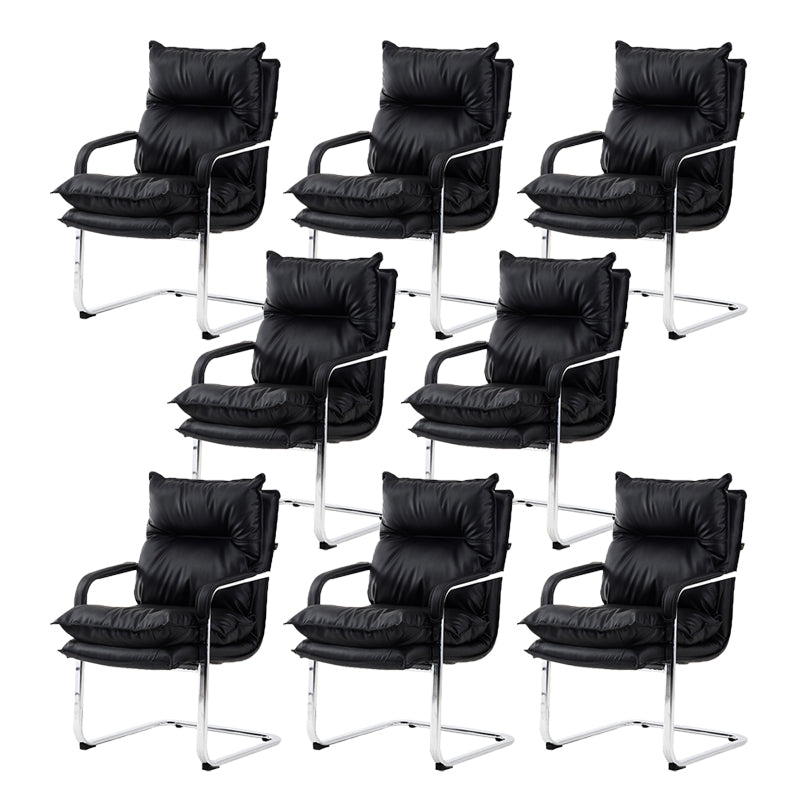 Contemporary Arm Chair Black Leather Fixed Arms Office Chair 8 Piece Set Clearhalo 'furn' 'furn_office_chair' 'Furniture' 'Office Chairs' 'Office Furniture' 'office_chair' 5881993