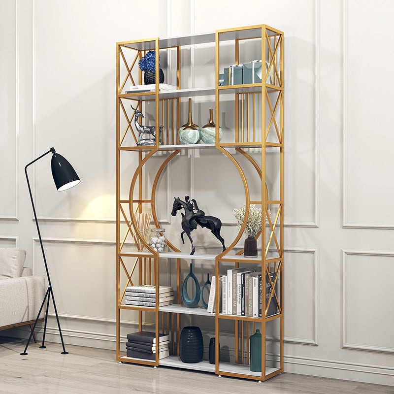 Engineered Wood and Metal Bookshelf Gold Glam Bookcase Open Shelf