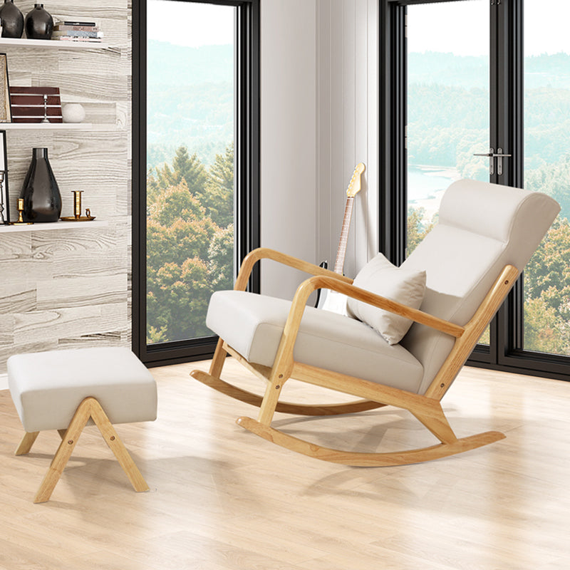 Modern Rocking Accent Chair Solid Fabric Upholstered Wood Frame Rocking Chair with Ottoman