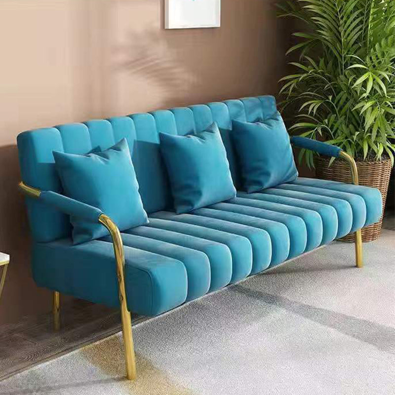 Canapé en velours avec 3 oreillers bras carré pour le salon 3 places