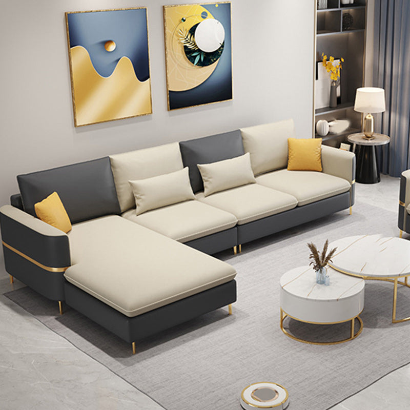 106.3" W Square Arm Sofa & Chaise, Faux Leather Sectional Sofa