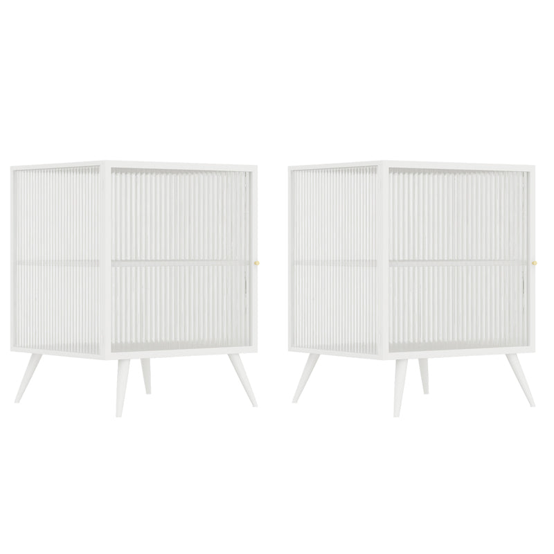 Modern Metal Bed Cabinet Stone Top 1-Shelf Nightstand in Black/White White 2 Piece Set Left Clearhalo 'Bedroom Furniture' 'furn' 'furn_night_stand' 'Furniture' 'night_stand' 'Nightstands' 5890245