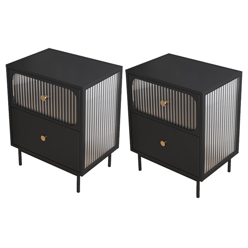 Nero/nero/dorato in vetro moderno 2 cassetti tavolo notturno