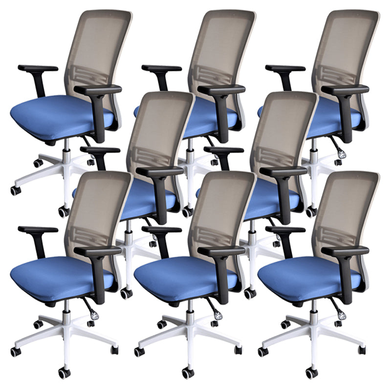 Contemporary Arm Chair Adjustable Seat Height Swivel Office Chair Blue 8 Piece Set Clearhalo 'furn' 'furn_office_chair' 'Furniture' 'Office Chairs' 'Office Furniture' 'office_chair' 5892573