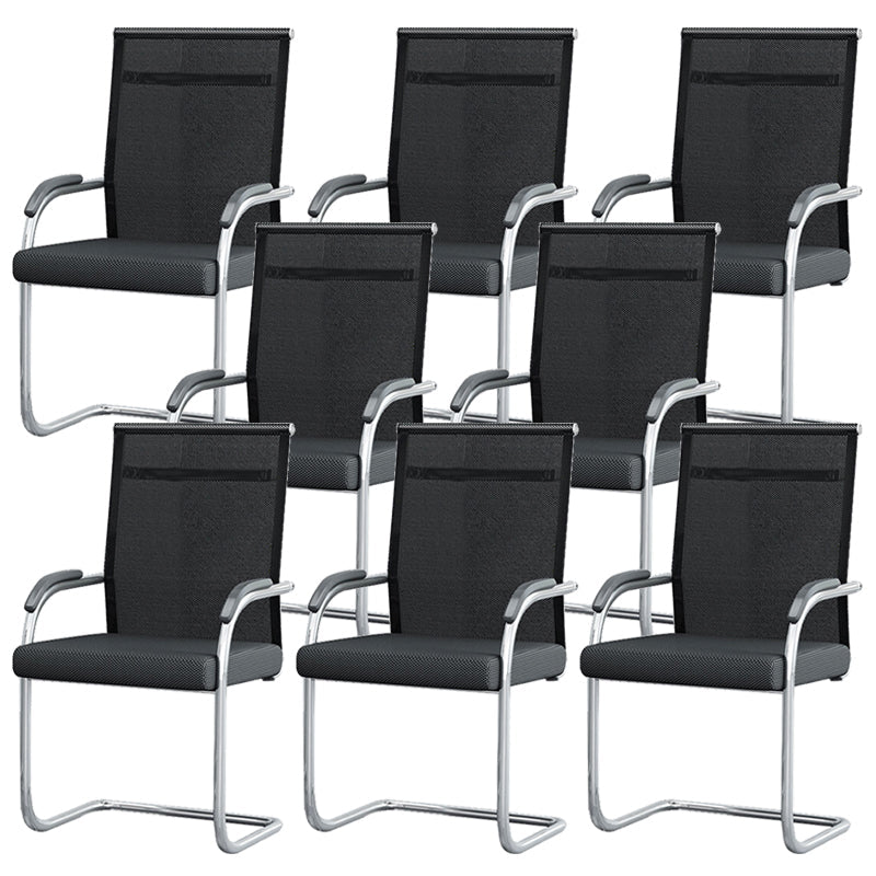 Modern & Contemporary Microfiber Chair Desk Chair Mid-Back Office Chair 8 Piece Set Black Clearhalo 'furn' 'furn_office_chair' 'Furniture' 'Office Chairs' 'Office Furniture' 'office_chair' 5892586