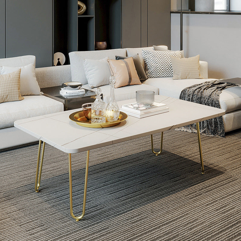 Tavolino da cocktail in pietra rettangolare glam con 4 gambe metalliche tavolino