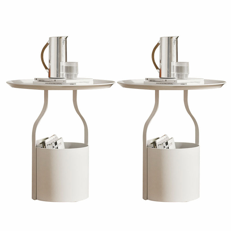 Medra redonda de metal Mesa lateral superior de 20.9 "Mesa de pedestal de cuero de altura con almacenamiento