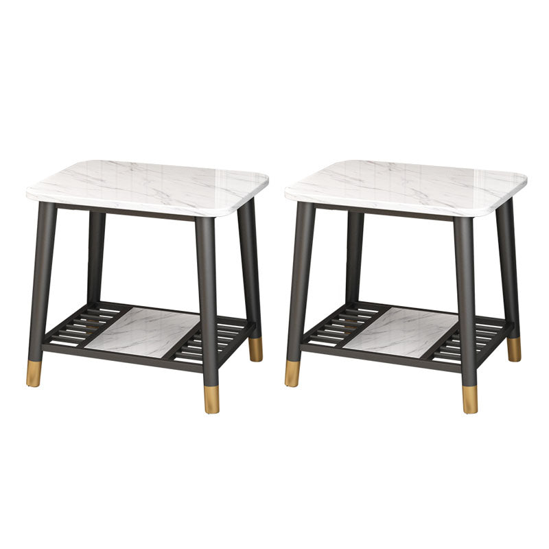 Rectangle Slate Top Side Table 21.65" Tall Metal 4 Legs End Table with Shelf Black 2 Clearhalo 'Coffee & Accent Tables' 'End & Side Tables' 'end_side_tables' 'furn' 'furn_end_side_tables' 'Furniture' 'Living Room Furniture' 5895911