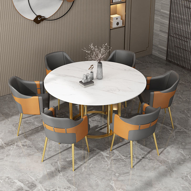 Round Traditional Luxury Stone Table Standard Height Dining Table with Pedestal Base