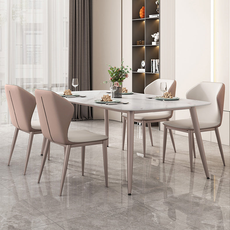 Tavolo di metallo di 4 piedi viola Modern Stone top rettangolo fisso Tavolo fisso