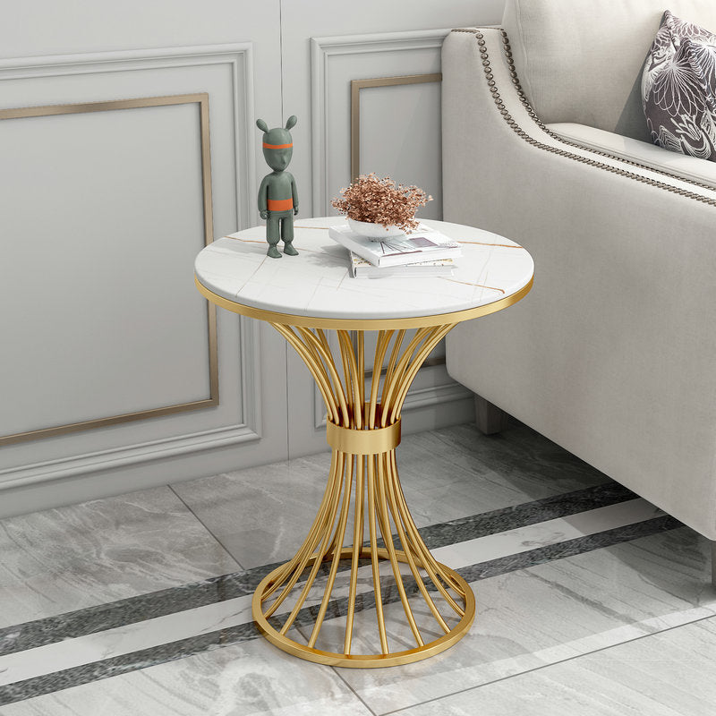 Metal Traditional Luxury Round Table 29.5"H Stone Top Dining Table with Pedestal Base White Gold Gold Without Chairs Clearhalo 'Dining Tables & Seating' 'Dining Tables' 'dining_table' 'furn' 'furn_dining_table' 'Furniture' 'Kitchen & Dining Furniture' 5897960