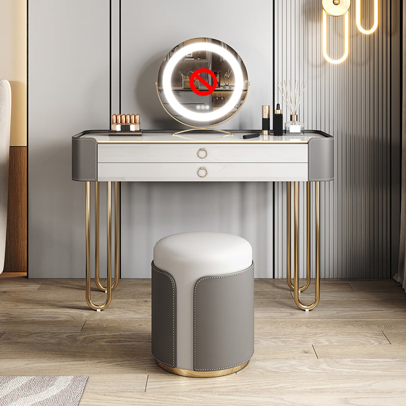 Bedroom Make-up Vanity Luxurious 2-Drawer Vanity Desk with Stool Makeup Vanity & Stools Clearhalo 'Bedroom Furniture' 'furn' 'furn_makeup_vanities' 'Furniture' 'Makeup Vanities' 'makeup_vanities' 5898614