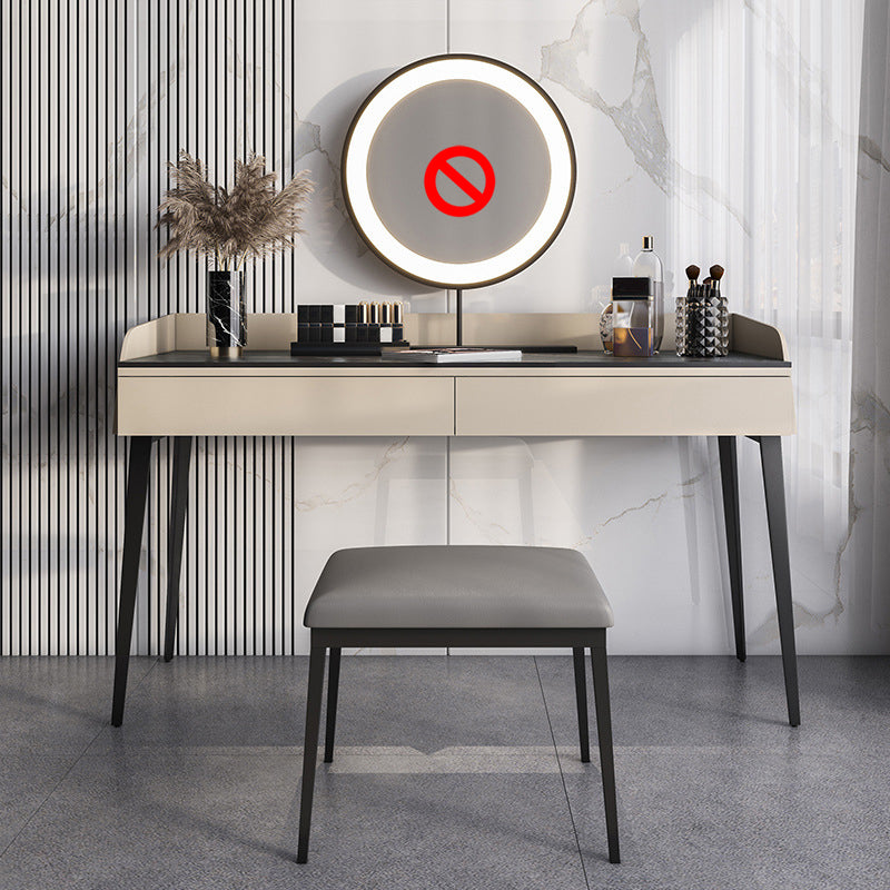 Contemporáneo de tocador de piedra Set 2 Cajones de almacenamiento con taburetes - 33.46 "H