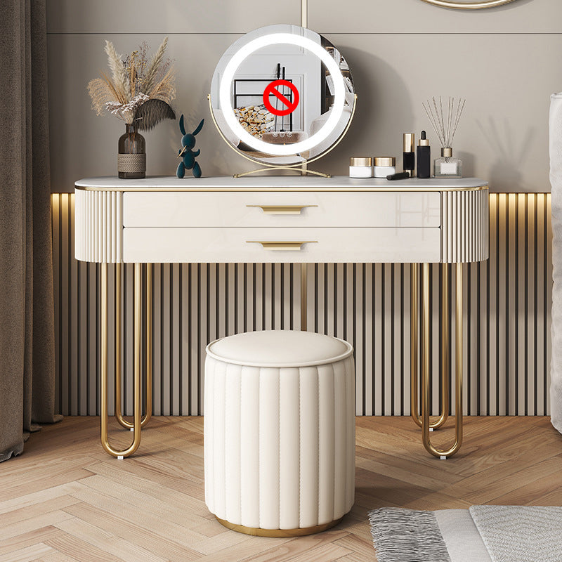 2 cajones tocador de mesa de maquillaje para mujeres con taburetes- 17.72 "D