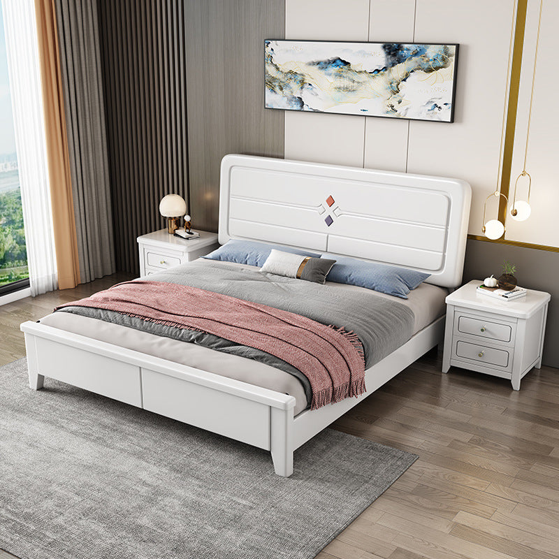 White Contemporary Panel Bed Solid Wood Bed Frame, 44.5" Tall Panel Bed & Mattress Spring&Latex Clearhalo 'Bedroom Furniture' 'Beds' 'furn' 'furn_beds' 'Furniture' 5898980