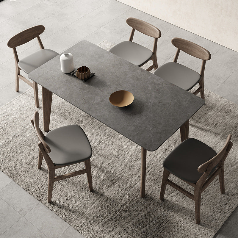 Moderno 1/4/5/6 Piezas Rectángulo Juego de comedor de piedra sinterizada Juego de mesa de madera maciza