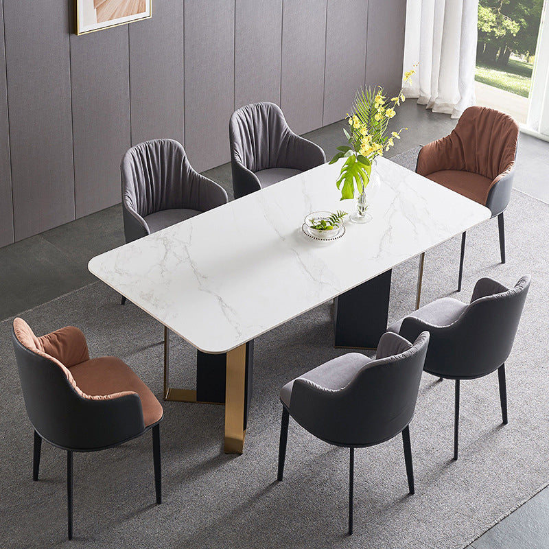 Glam Sintered Stone Dining Set Rectangle 1/4/5/7 Pieces Dining Set 7 Pieces: Table, 6 Chairs Clearhalo 'Dining Room Sets' 'Dining Tables & Seating' 'dining_room_set' 'furn' 'furn_dining_room_set' 'Furniture' 'Kitchen & Dining Furniture' 5899934