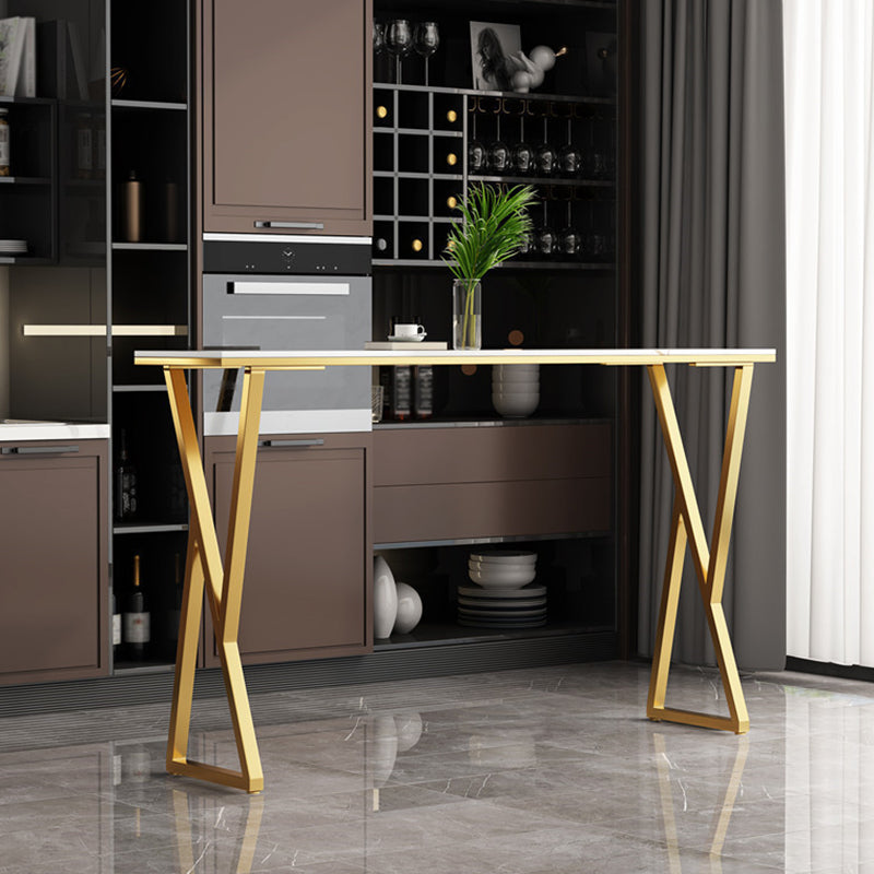 Glam -stijl stenen balk tafel dubbele voetstuk bar eettafel voor binnen
