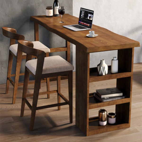 Modern Rectangle Bar Table Pine Solid Wood Bar Dining Table with Storage 86.6"L x 17.7"W x 41.3"H Without Chairs Clearhalo 'Bar Furniture' 'Bar Tables' 'bar_tables' 'furn' 'furn_bar_tables' 'Furniture' 'Kitchen & Dining Furniture' 5903269