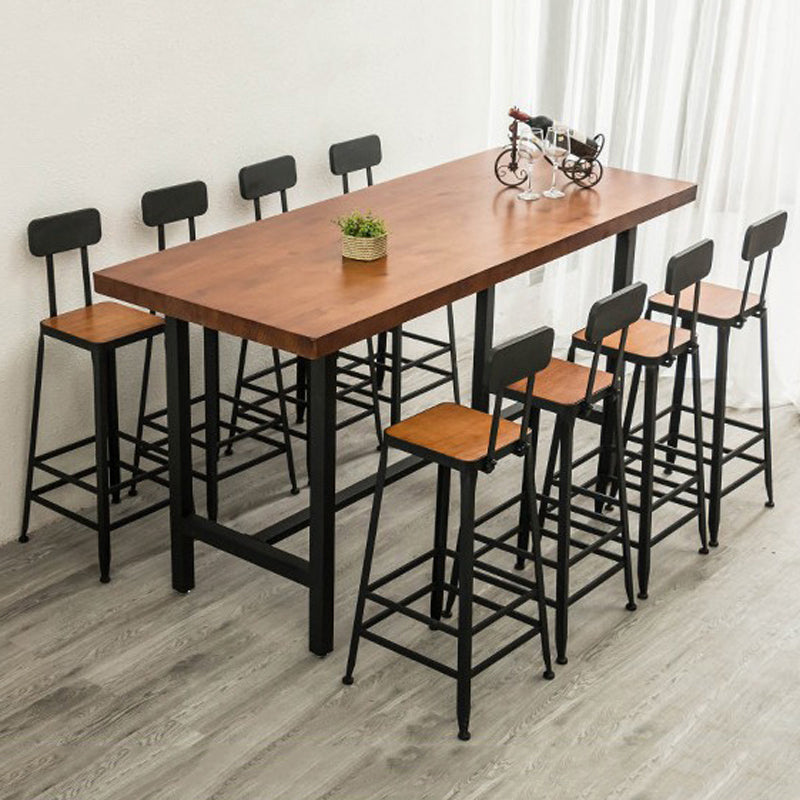 Industrial 1/2/9 Pieces Solid Wood Bar Table Set Rectangular Counter Set for Home Use 9 Pieces: Table, 8 Stools Clearhalo 'Bar Furniture' 'furn' 'furn_home_bar_bar_sets' 'Furniture' 'Home Bars & Bar Sets' 'home_bar_bar_sets' 'Kitchen & Dining Furniture' 5905407