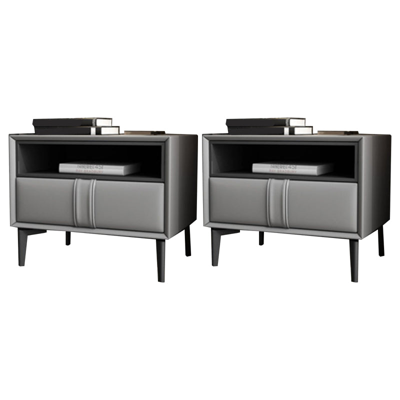 Holz und Lederbett Nachttisch moderner minimalistischer offener Nachttisch mit Schubladen