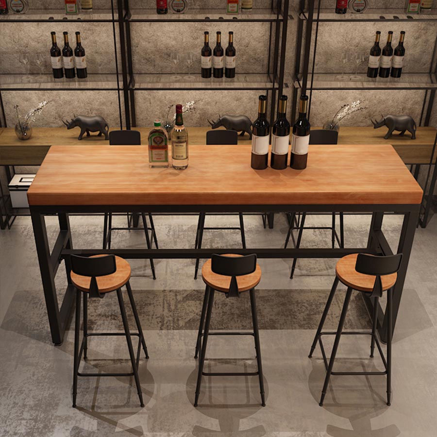 Modern 1/4/6/7 Pieces Bar Table Set Rectangle Wood Counter Table with High Stools for Cafe 7 Pieces: Table, 7 Wood Stools Clearhalo 'Bar Furniture' 'furn' 'furn_home_bar_bar_sets' 'Furniture' 'Home Bars & Bar Sets' 'home_bar_bar_sets' 'Kitchen & Dining Furniture' 5910800