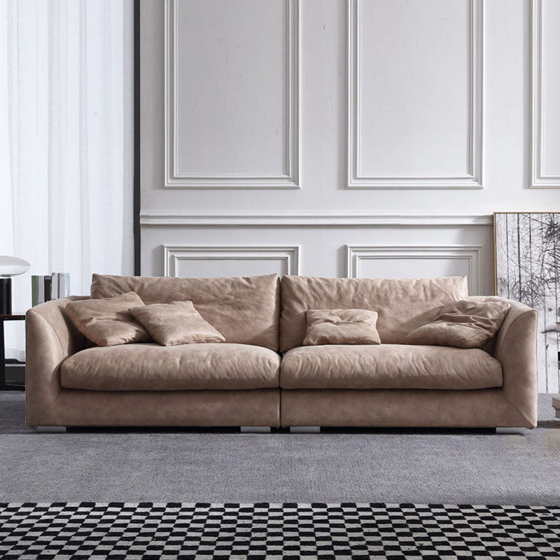 モダンな4人乗りの生地ソファフレアアームソファボルスター枕と