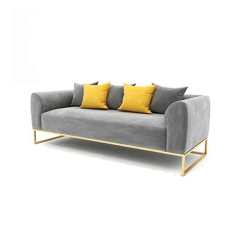 Grey Velvet Sofa with Tight Back and Gold Frame for Living Room