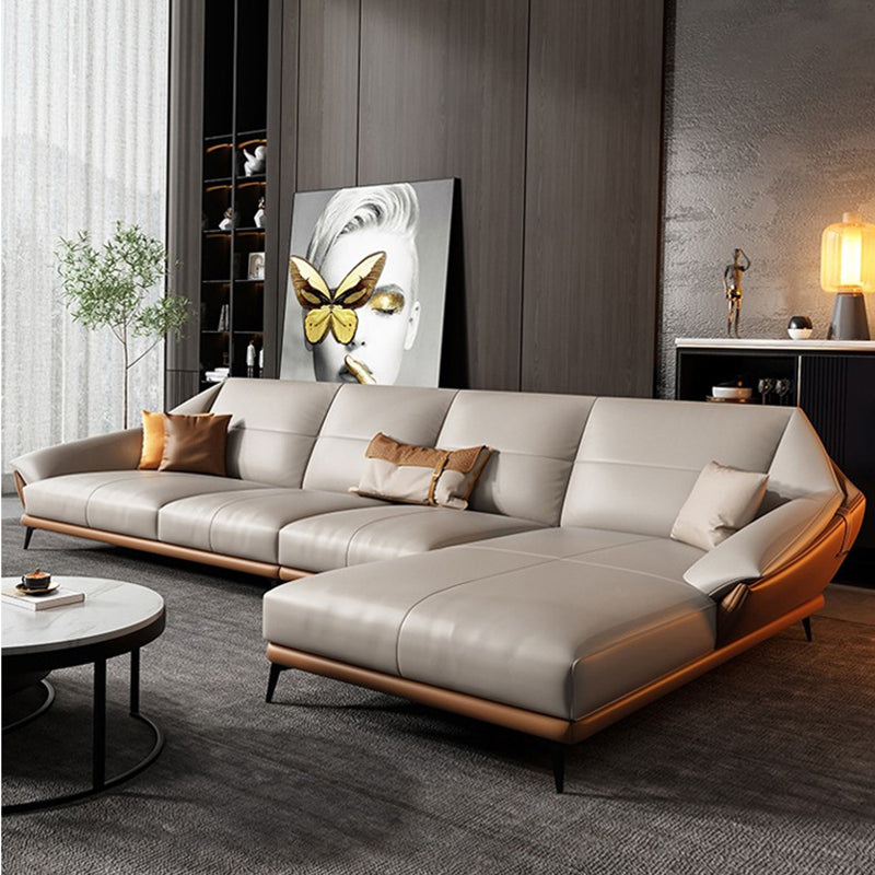 Glam Sofa Chaise Stationair echt leer uitlopende armkussens zitplaatsen