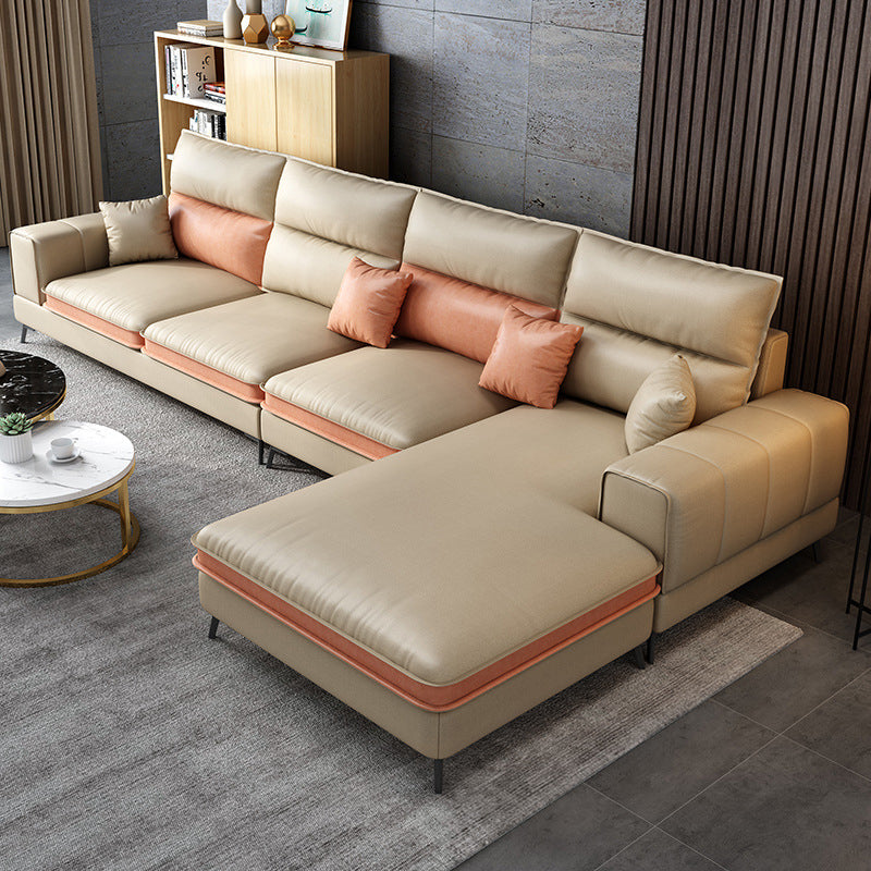 Sala de estar contemporánea de cuero con faux Sofá Sofá Chaise