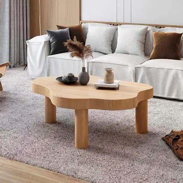 Scandinavian Free Form Coffee Table with 3 Wooden Legs in Pine Wood
